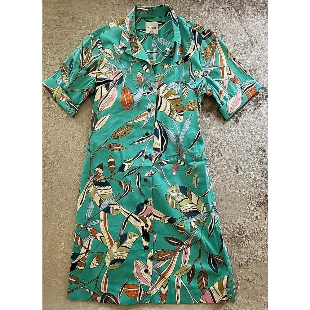 Nic+Zoe Women's Shirt Dress - Multi - XS– Green and multicolor floral shirt...